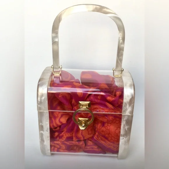 Vintage Lucite Box Purse Pearl White & Clear Miami Stylecraft Style - Picture 2 of 13